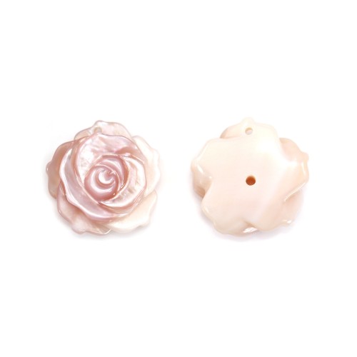 Nacre rose semi-percée en forme de rose 15mm x 1pc
