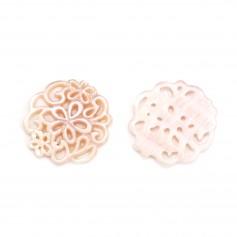 Nacre rose ajourée motif floral 18mm x 1pc