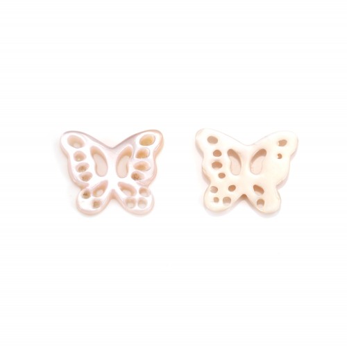 Nacre rose ajourée en forme de Papillon 9.5x11.5mm x 1pc