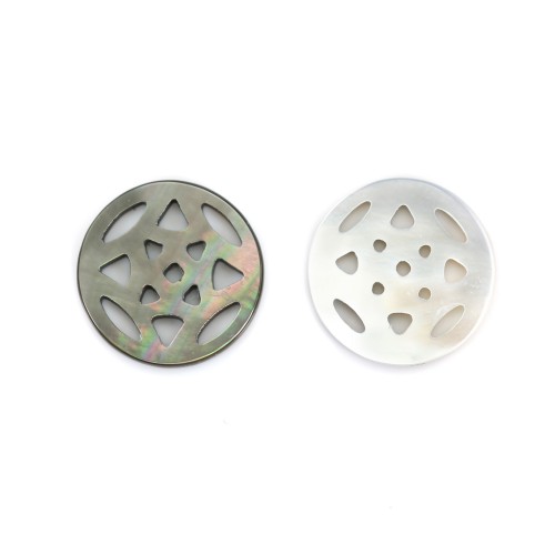 Openwork medallion gray pearl rosette12mm x 1pc