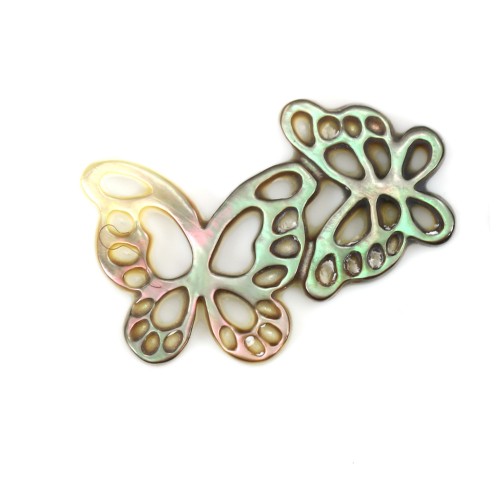 Nacre grise couple de papillons 13x18mm x 1pc