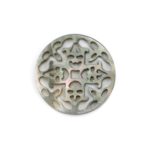 Gray round mother-of-pearl with openwork 18mm x 1pc