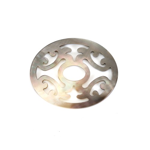 Gray oval mother-of-pearl with openwork 24x30mm x 1pc