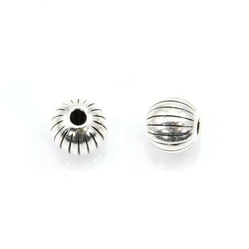 Striped bead 6mm silver 925 niello x 2pcs