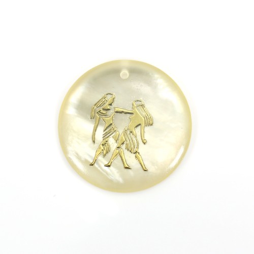 Pendentif Gémeaux en nacre 20mm x 1pc