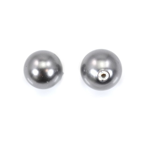 Black agate, half drilled, round 10mm x 2pcs