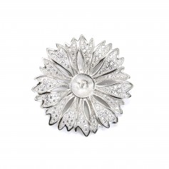 Argent 925 zirconium épingle à broche en forme de fleur 30mm x 1pc