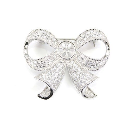 925 silver and zirconium bow shaped brooch 30x37mm x 1pc