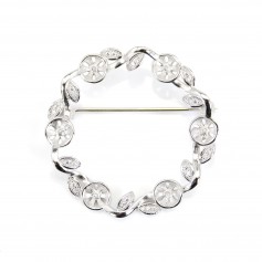 Argent 925 zirconium épingle à broche en forme de couronne pour perle semi percée 38mm x 1pc