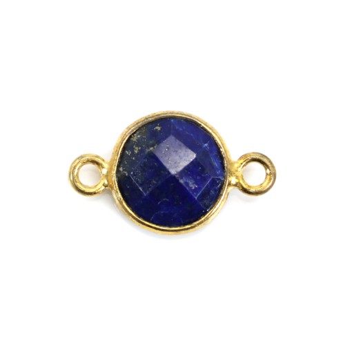 Lapis lazuli de forme ronde, 2 anneaux, serti en argent doré, 9mm x 1pc