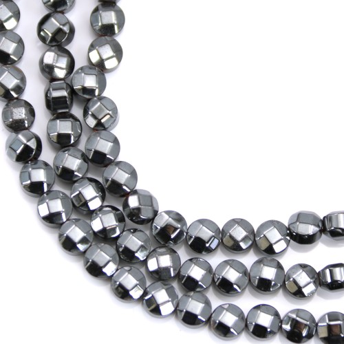 Hématite, de forme ronde plate facetté, 4mm x 40cm