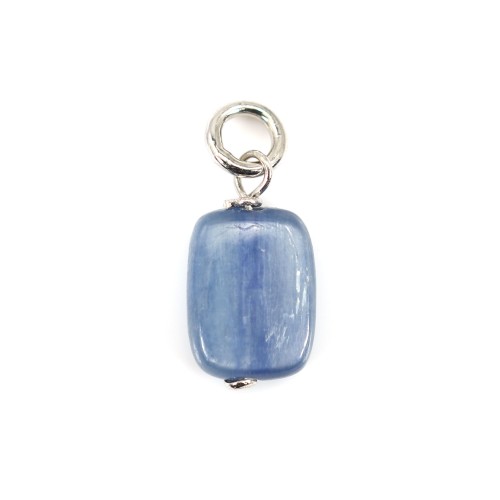 Cyanite Rectangle 6x8mm & Rhodium Silver Charm x 1pc