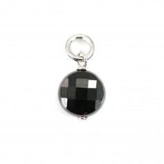 Charm Espinélio Preto Redondo Facetado 6mm - Prata com Ródio x 1pc