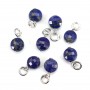 Breloque Lapis Lazuli rond plat facetté 6mm - Argent Rhodié  x 1pc