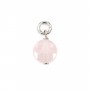 Charm rotondo piatto sfaccettato di quarzo rosa 6 mm - Argento rodiato x 1 pz