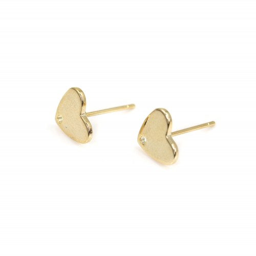 Clous d'oreille en forme de coeur 9.5mm, plaqué par "flash" or  sur laiton x 2pcs