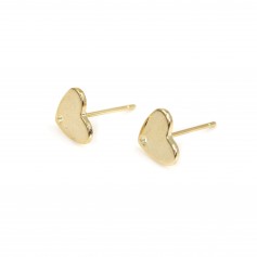 Clous d'oreilles en forme de coeur 9.5mm, doré  sur laiton x 2pcs