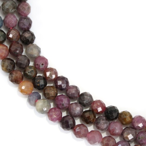 Round ruby and sapphires faceted 4mm x 40cm