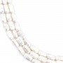 Perle de culture d'eau douce, blanche, baroque rectangle, 10x15mm x 40cm
