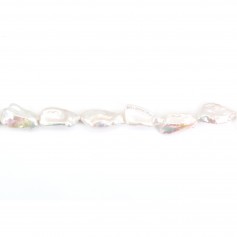 Perle de culture d'eau douce, blanche, keshi, 12-14mm x 38cm