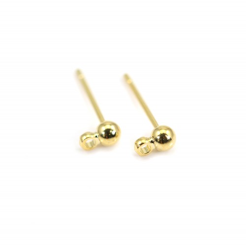 Flash gold gilt rose ball-shape ear studs 3mm x 2pcs