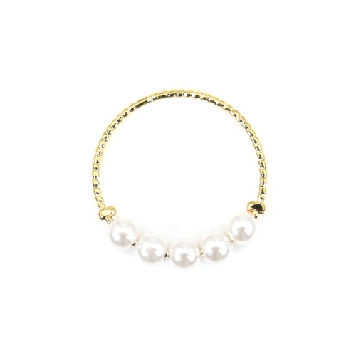 Round pendant 18mm, plated by "flash" gold brass with pearls x 1pc