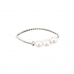 Intercalaire breloque en forme ovale 10x20mm, plaqué par "flash" or sur laiton avec perle nacré x 2pcs