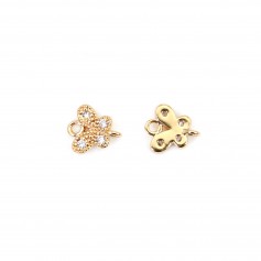 Intercalaire papillion avec zirconium plaquée par "flash" or sur laiton 6.5x7.5mm x 2pcs