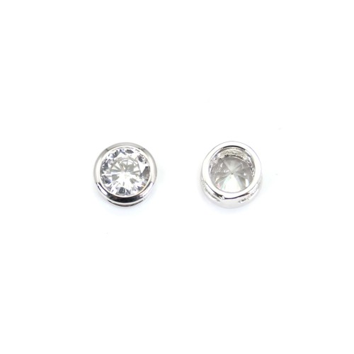 Intercalaire rond avec zirconium plaqué or blanc sur laiton 6mm x 2pcs
