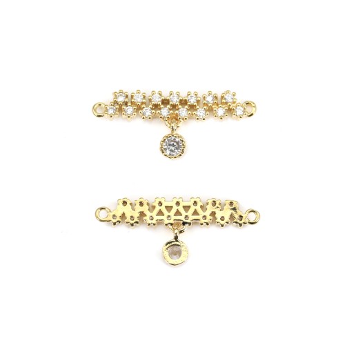 Round pendant 14mm , with pearl beads, plated with "flash" gold on brass x 1pc