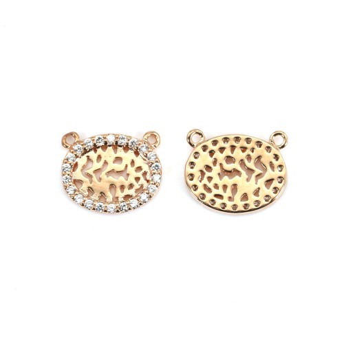 Pendentif oval ajouré avec oxydes de zirconium, plaqué par "flash" or sur laiton 11x14mm x 1pc