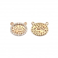 Pendentif ovale ajouré avec oxydes de zirconium, doré sur laiton 11x14mm x 1pc