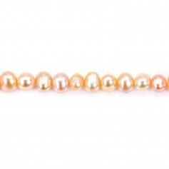 Perle de culture d'eau douce, saumon, ovale, 5-6mm x 36cm