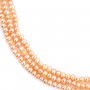 Perle de culture d'eau douce, saumon, ovale, 5-6mm x 36cm