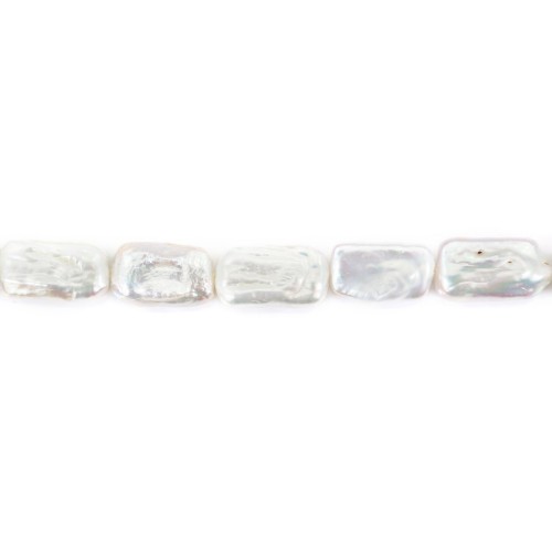 Perle de culture d'eau douce, blanche, baroque rectangle, 10x15mm x 40cm