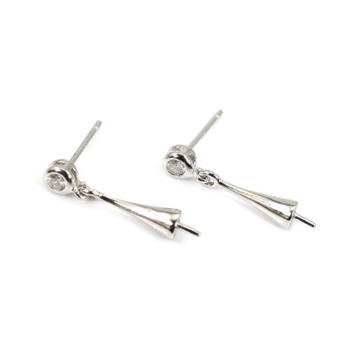 Clous d'oreilles Parapluie Oxyde de Zirconium, Argent 925 4x20mm x 2pcs