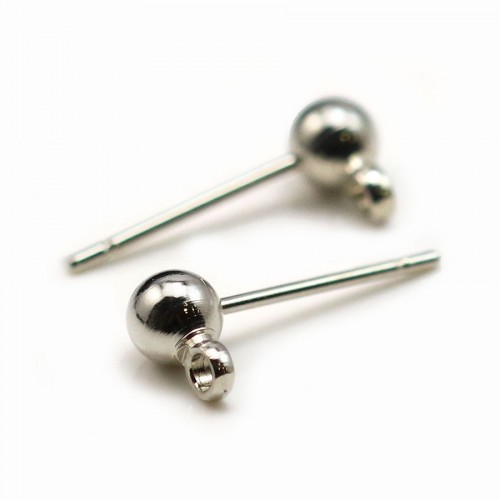 Clous d'oreilles avec boule, en métal couleur argent rhodié, 3mm x 20pcs