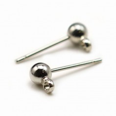 Clous d'oreilles avec boule, en métal couleur argent rhodié, 3mm x 20pcs