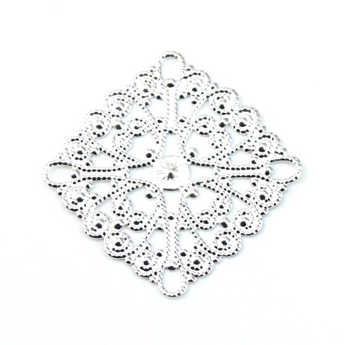 Square Filigreed silver tone 28mm x 1pc