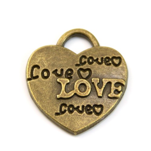 Breloque coeur & love bronze 22x24mm x 1pc