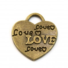 Breloque coeur & love bronze 22x24mm x 1pc