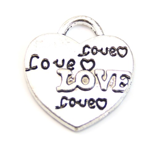 Charm heart & love silver tone 22x24mm x 1pc
