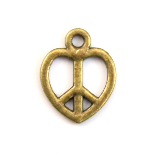 Breloque en peace & love bronze  14mm x 4pcs  