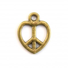 Breloque en peace & love bronze  14mm x 4pcs  
