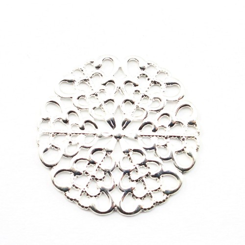 Round Filigreed  silver tone 25mm x 1pc