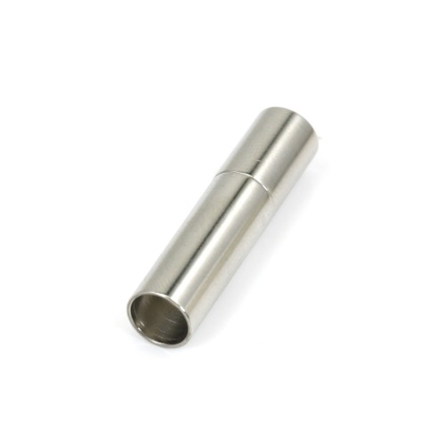 Fermoir pression acier, forme de tube, pour cordon de 5mm, 25x6mm x 2pcs