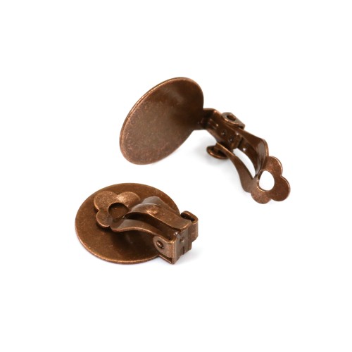 Clip support pour cabochon de 18mm à coller, de couleur cuivre x 8pcs