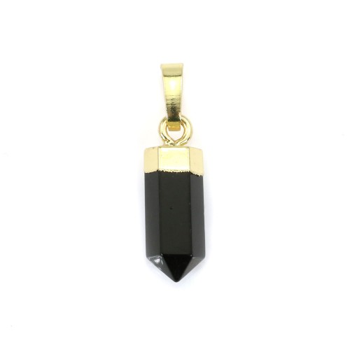 Colgante Punta de Onix Negro - Dorado con oro fino - 6x16mm x 1pc