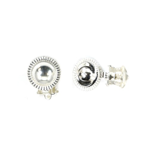 Clip d'oreilles rond décoré 12mm argent 925 x 2pcs
