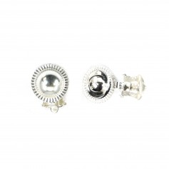 Clip d'oreilles rond décoré 12mm argent 925 x 2pcs